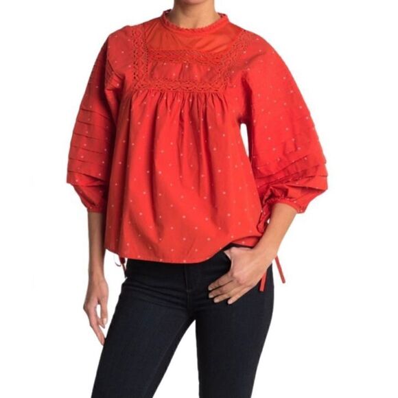 Ella Moss, Lyra Puffed Pintucked Sleeves Ties, Woven Peasant Top Women’s Medium - Picture 1 of 15